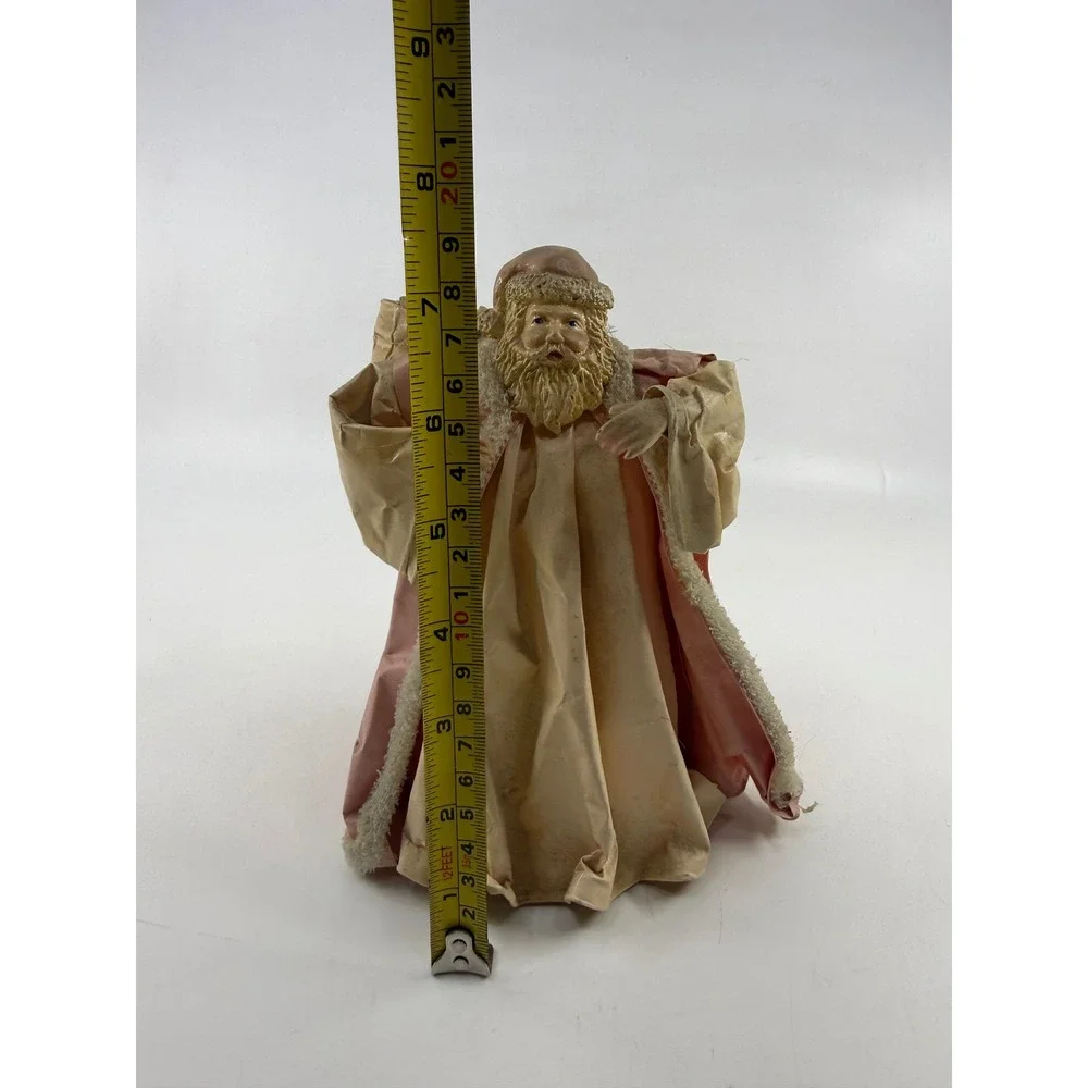 Vintage Silvestri Handcrafted Santa Claus Tree Topper Pink Cream Figurine 7.5
